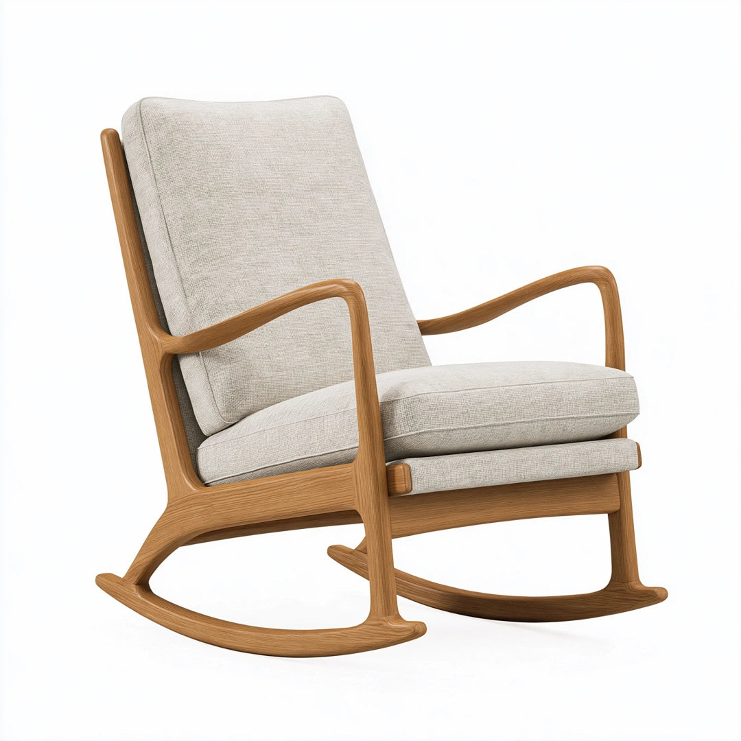 Schaukelstuhl 72 x 95 x 100 cm mit Holzgestell und Textilbezug in Beige - Skandinavischer Relaxsessel