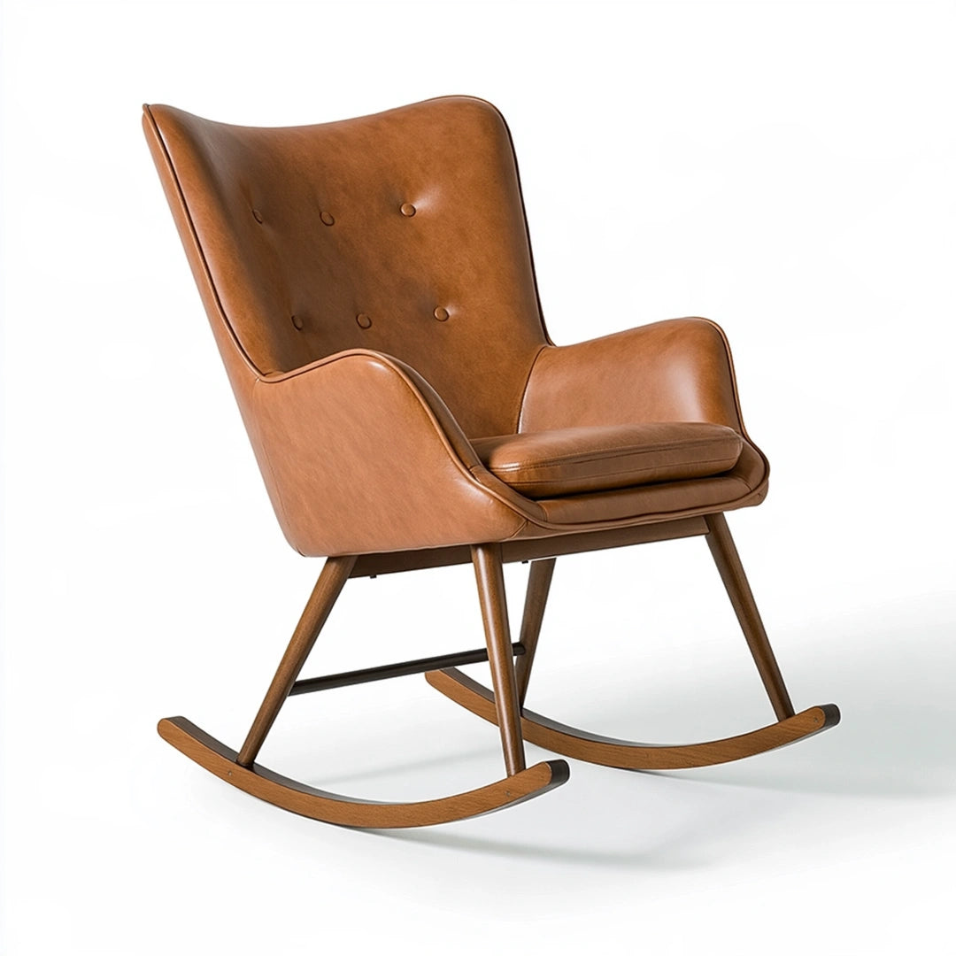 Schaukelstuhl 70 x 95 x 100 cm brauner Bezug in Lederoptik Holzgestell Retro