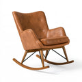 Schaukelstuhl 75 x 90 x 100 cm in Braun mit Bezug in Lederoptik und Holzgestell im Mid-Century-Stil