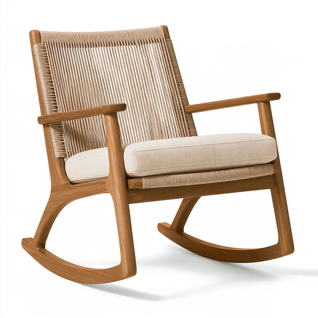 Schaukelstuhl 70 x 90 x 100 cm Holz Beige mit Kordelgeflecht und Sitzpolster