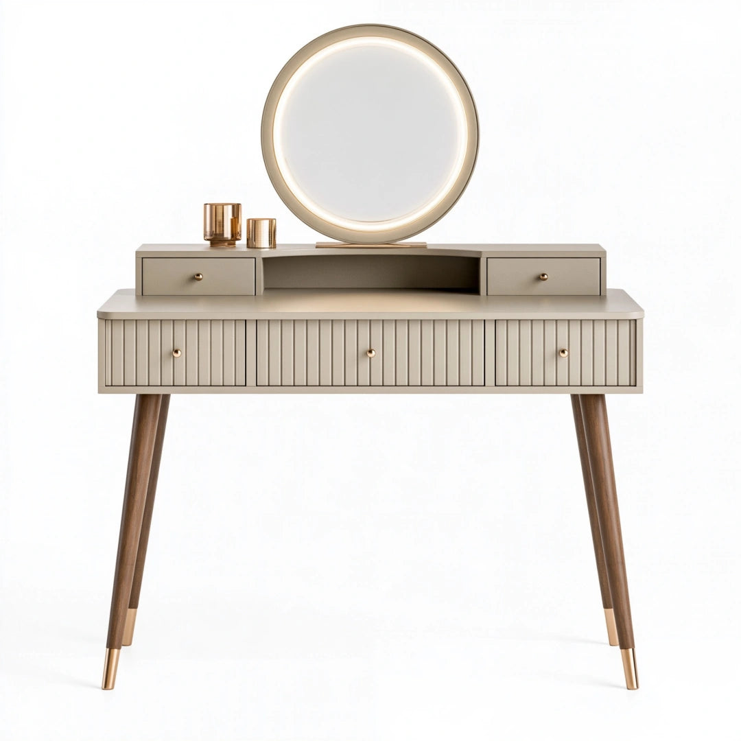 Schminktisch 120 x 45 x 145 cm Holzwerkstoff Beige mit Spiegel und Schubladen