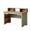 Schreibtisch 120 x 60 x 105 cm aus Holzwerkstoff in Naturholz/Salbeigrün mit Aufsatz und Stauraum im modernen Stil