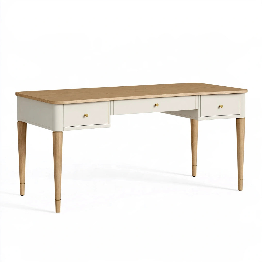 Schreibtisch 140 x 60 x 76 cm aus Holzwerkstoff in Naturweiß mit 3 Schubladen