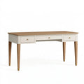 Schreibtisch 140 x 60 x 76 cm aus Holzwerkstoff in Weiß und Naturholz mit 3 Schubladen
