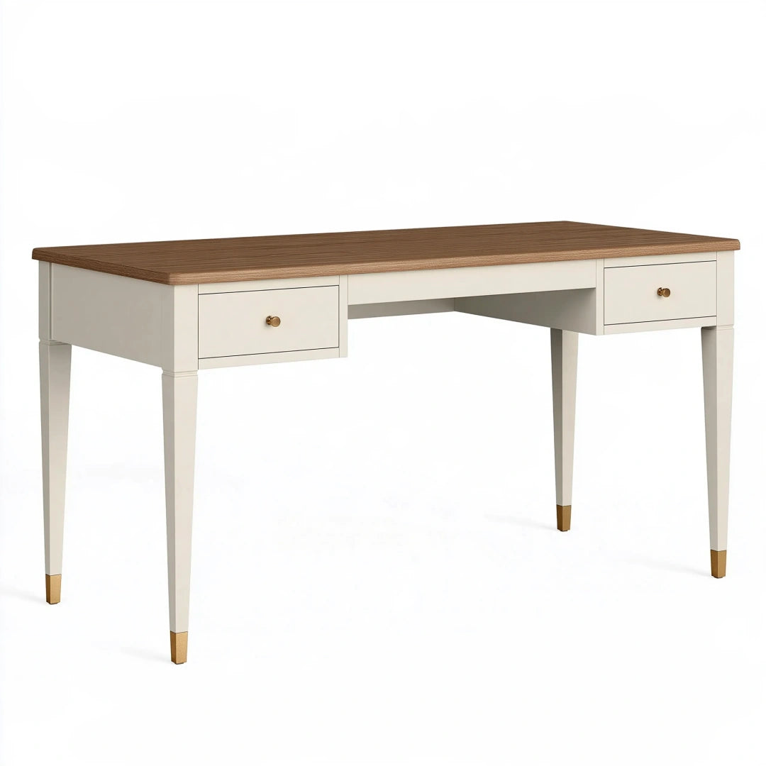 Schreibtisch 120 x 60 x 76 cm Holzwerkstoff Weiß/Walnussbraun mit 2 Schubladen klassischer Stil