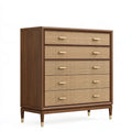 Kommode 100 x 45 x 125 cm Holz Rattan Braun für Wohnbereich Mid Century mit 5 Schubladen