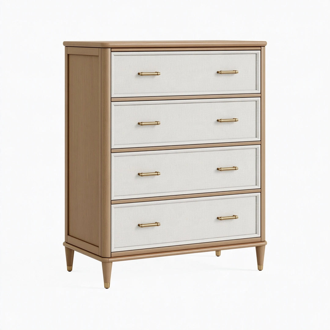Kommode 80 x 45 x 110 cm Holz Naturweiß mit vier Schubladen im klassischen Stil