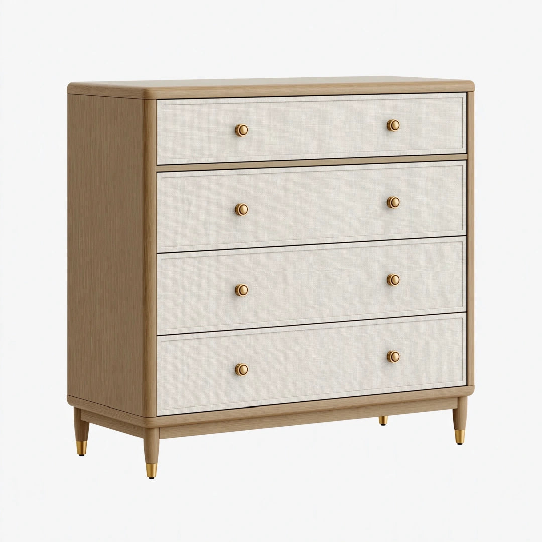 Kommode 90 x 45 x 110 cm aus Holzwerkstoff in Naturholz und Creme mit vier Schubladen