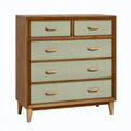 Kommode 100 x 45 x 120 cm Holz Braun Grün mit 6 Schubladen im Retro-Stil