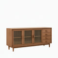 Sideboard 160 x 40 x 85 cm in Braun mit geriffeltem Glaseinsatz im Mid-Century-Stil