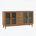 Sideboard 180 x 40 x 90 cm Holz Braun mit Riffelglas im Mid-Century-Stil