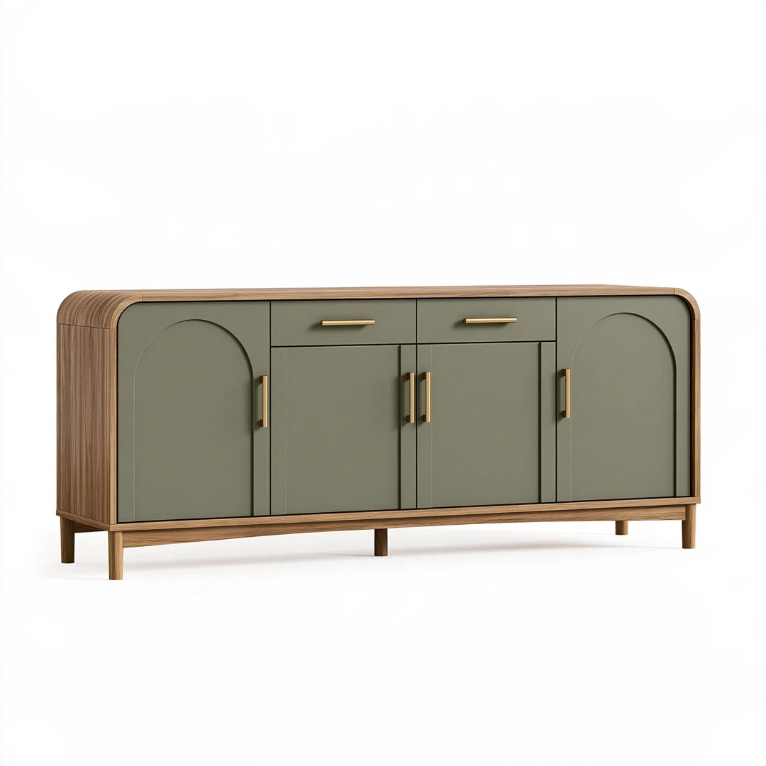 Sideboard 160 x 40 x 85 cm aus Holzwerkstoff Grün Braun - Modernes Stauraummöbel mit 4 Türen und 2 Schubladen