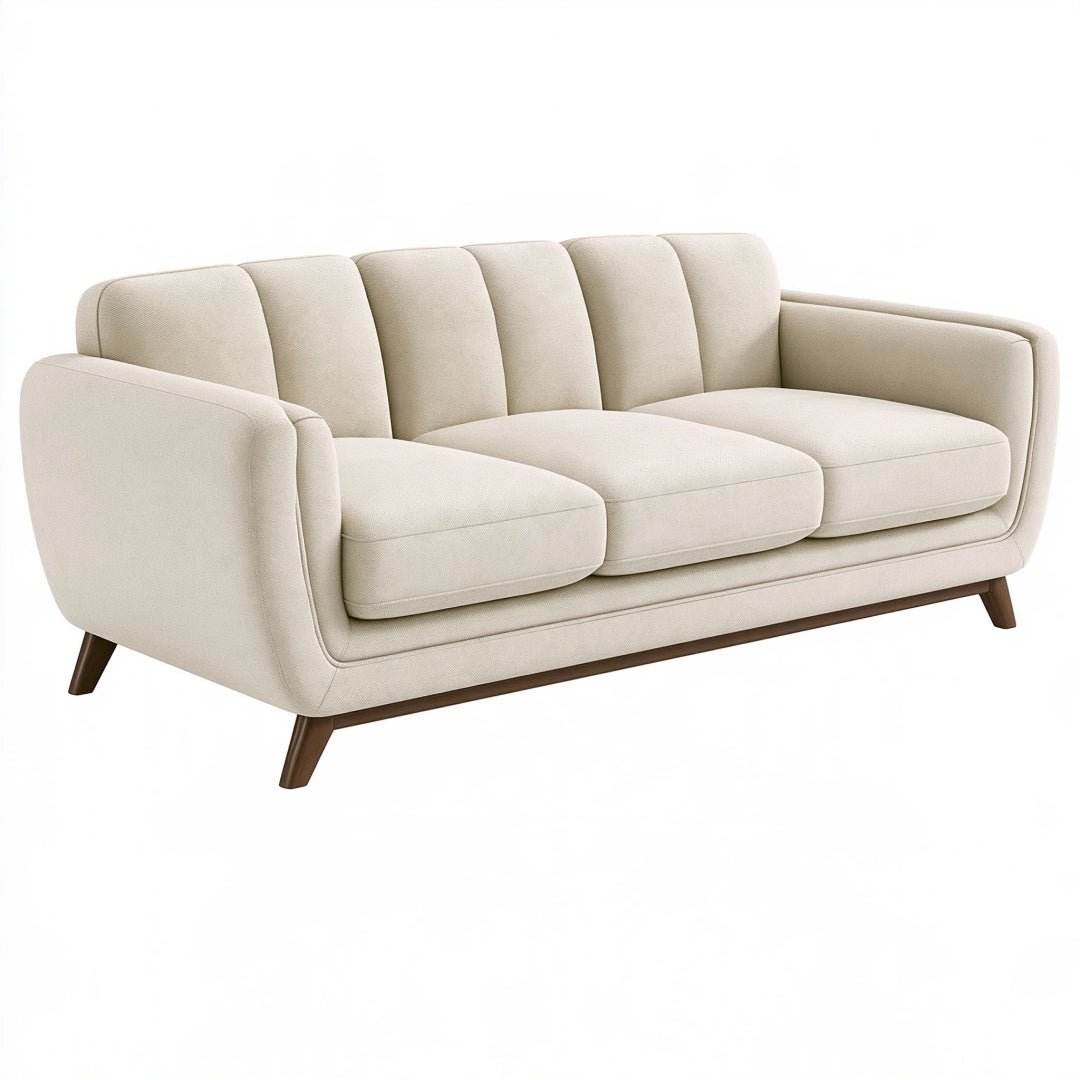 3-Sitzer Sofa 210 cm Creme Textilbezug mit Holzfüßen Modern