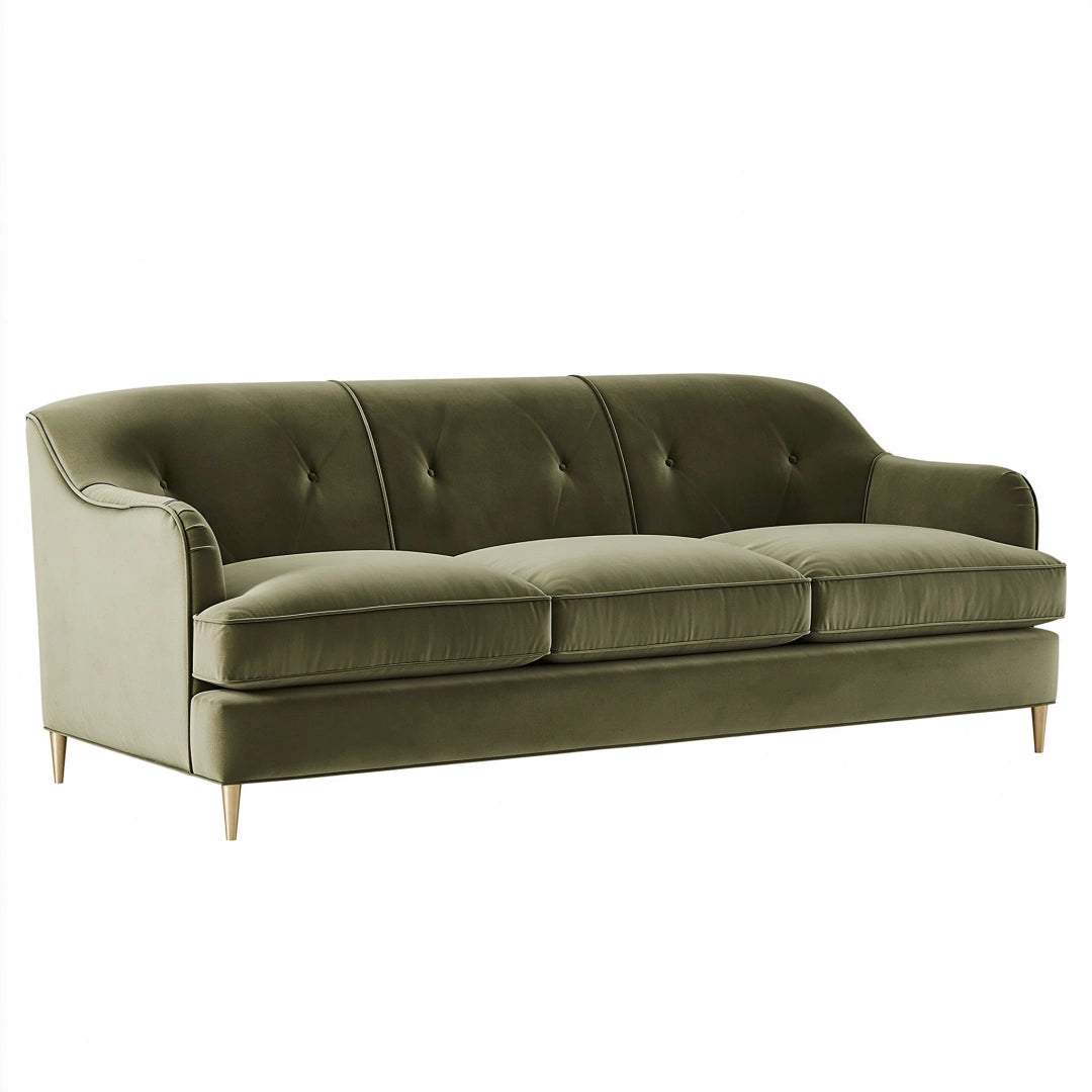 3-Sitzer Sofa 210 x 90 x 85 cm Samtstoff Olivgrün - gepolstertes Wohnzimmer Sofa mit Knopfheftung