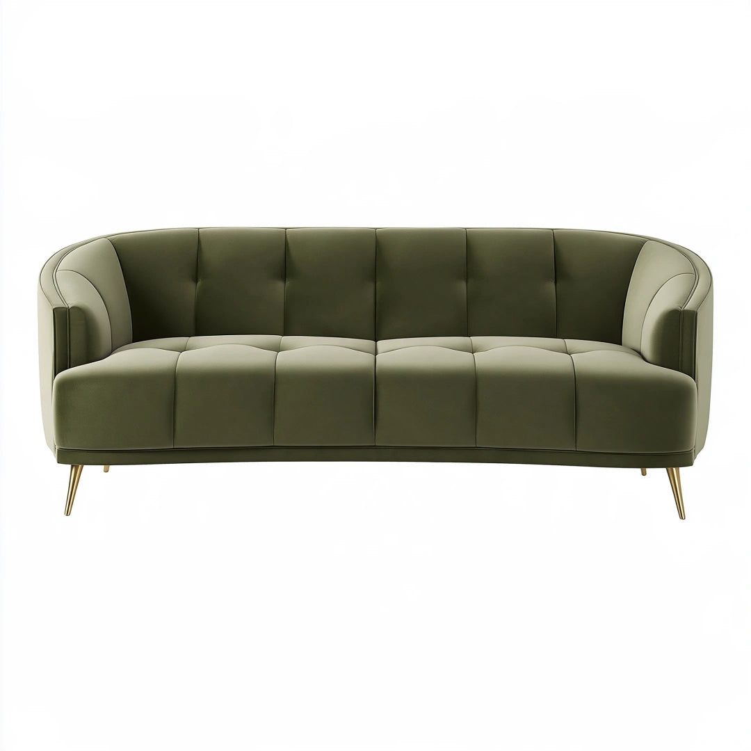 3-Sitzer Sofa 220 cm olivgrüner Kunstlederbezug Retro-Stil