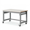 Mobile Werkbank 120 cm x 60 cm x 90 cm aus Holzwerkstoff und Stahl in Grau mit Rollen